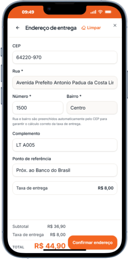 Endereço preenchido automaticamente pelo CEP