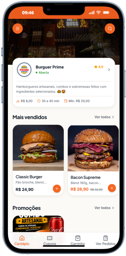 Cardápio Menuzin no celular do cliente