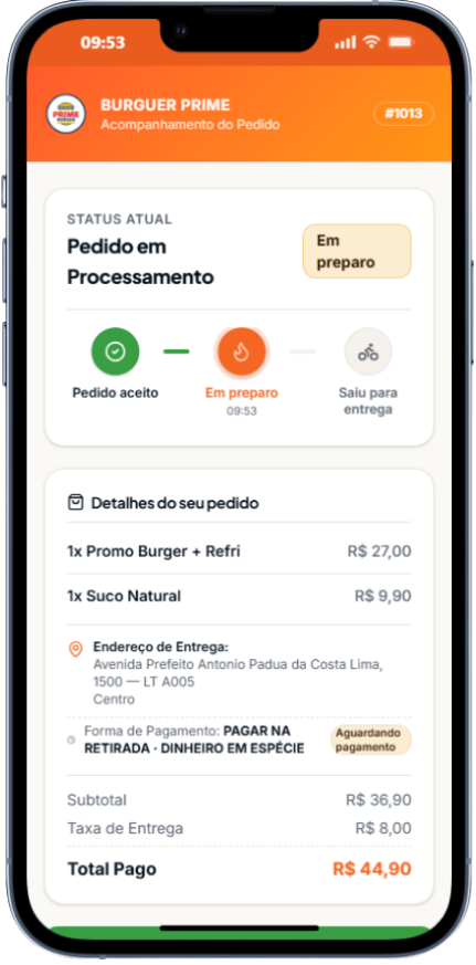 Acompanhamento do pedido em tempo real