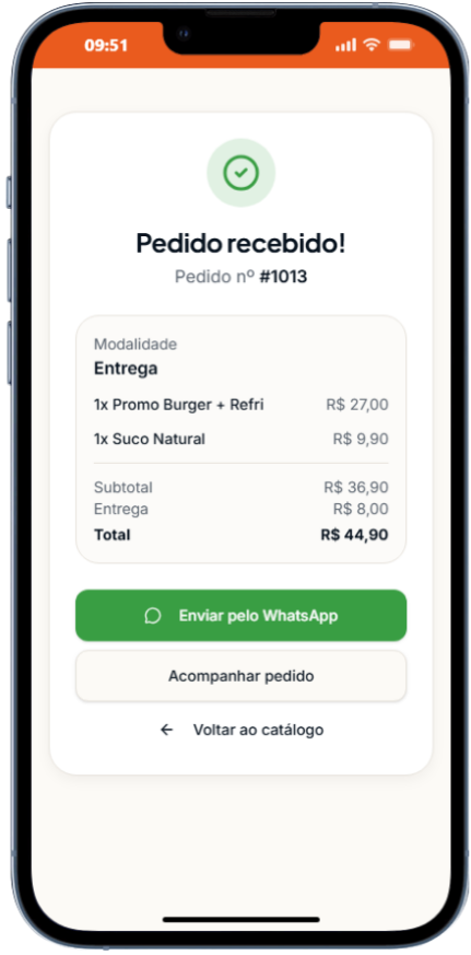 Confirmação do pedido no celular
